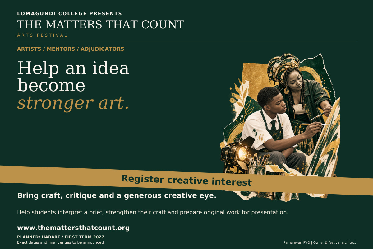 The Matters That Count Arts Festival. Artists / Mentors / Adjudicators. Help an idea become stronger art. Bring craft, critique and a generous creative eye. Support students as they interpret briefs, develop original work and prepare for presentation. Offer a defined mentoring or creative contribution through the festival team. All contributor roles, access and school arrangements are agreed in advance. Register creative interest. Fictional concept collage shows a uniformed school pupil painting with an adult creative mentor.