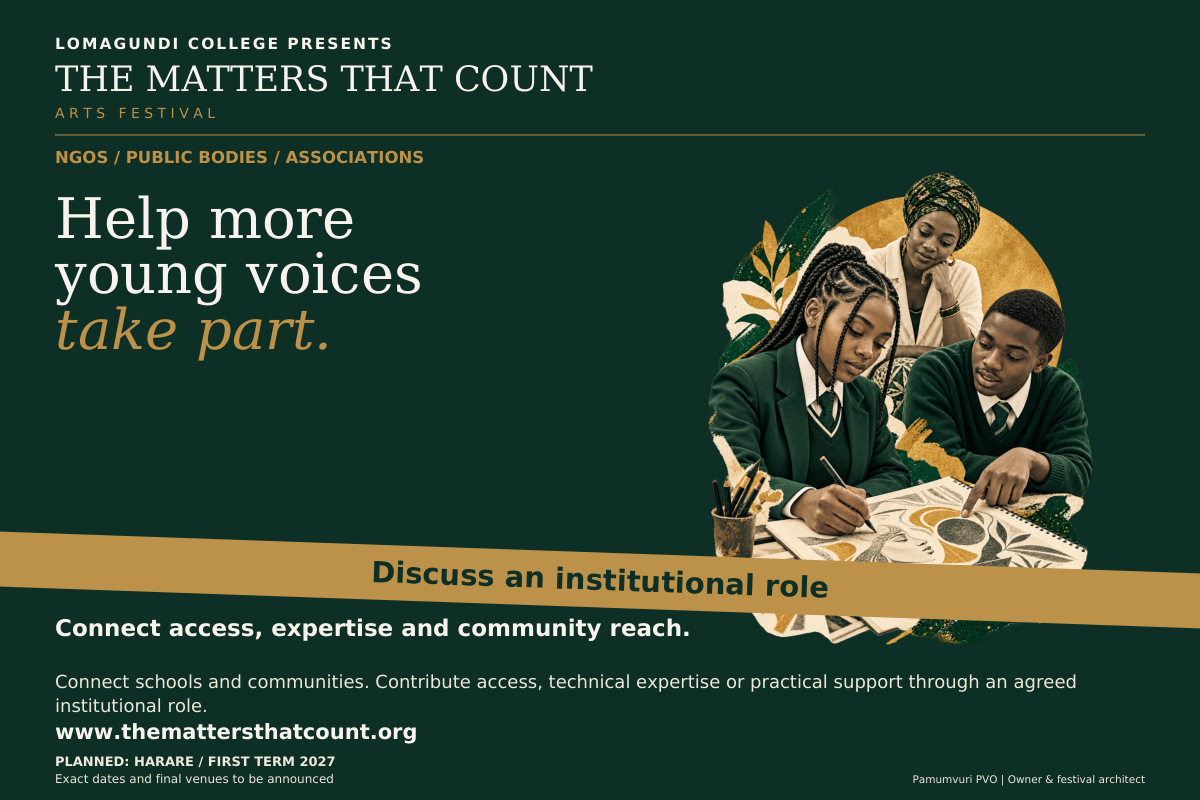 The Matters That Count Arts Festival. Ngos / Public Bodies / Associations. Help more young voices take part. Connect access, expertise and community reach. Support school participation, technical guidance or practical access. Define the contribution your institution can make and the people it will help reach. An invitation to contribute does not imply an existing institutional partnership. Discuss an institutional role. Fictional concept collage shows two uniformed pupils discussing and drawing with an adult teacher.